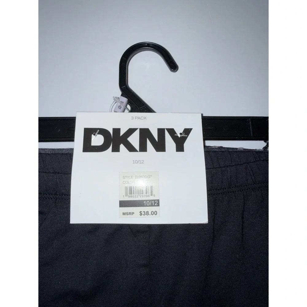 DKNY Girls 3-Pack Leggings 10-12 Black Gray Purple Zebra Stretch Pants Comfy NWT